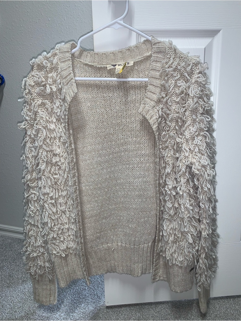 Roxy Cream Loop-Knit Open Cardigan